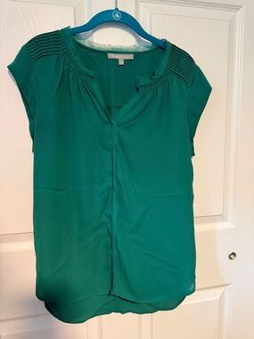 Daniel Rainn Emerald Green Pintuck Cap Sleeve Blouse Medium